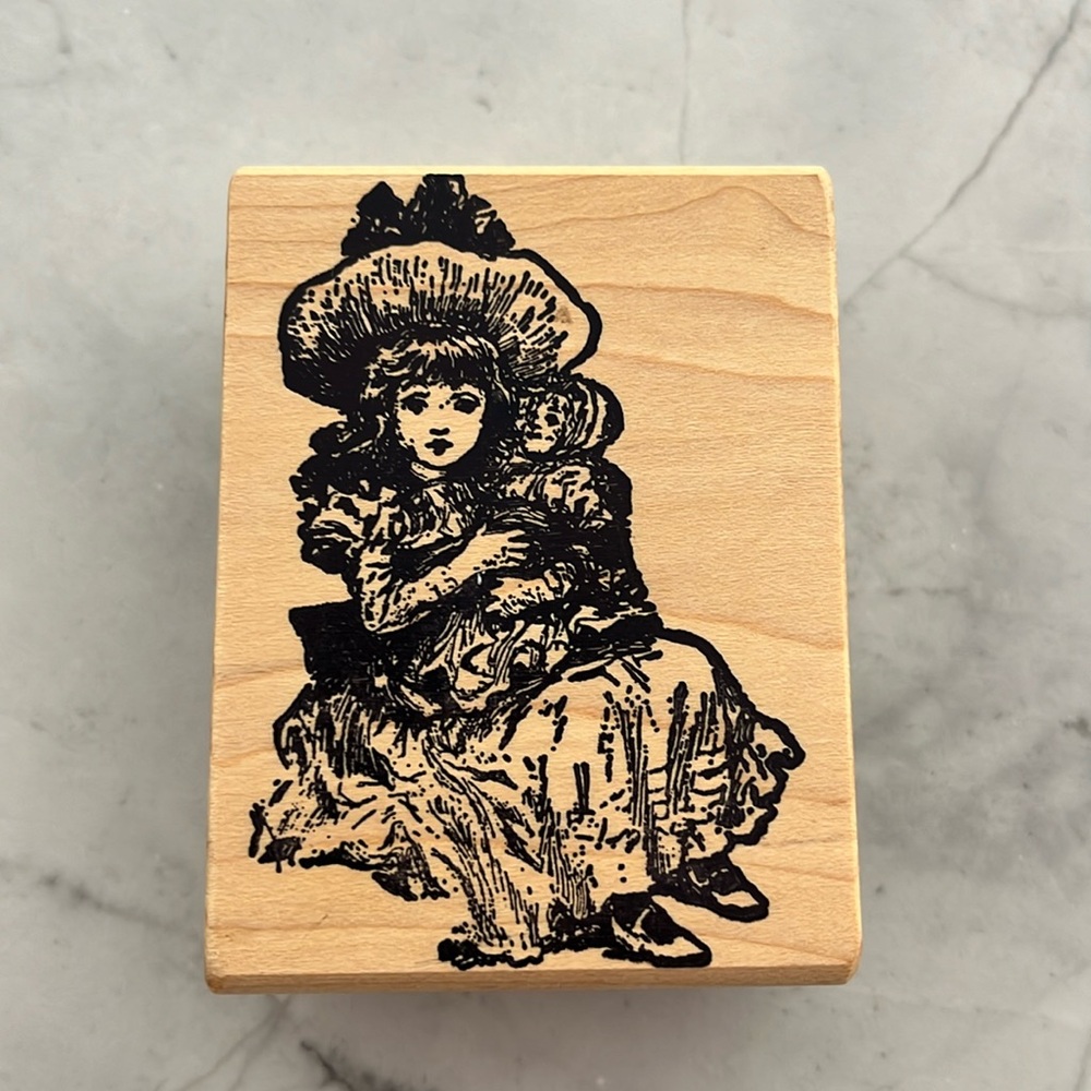 Victorian girl with doll rubber stamp